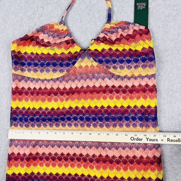 Wild Fable Maxi Dress Womens XL Colorful Crochet Bodycon Gown Tie Neck Boho - Picture 9 of 16